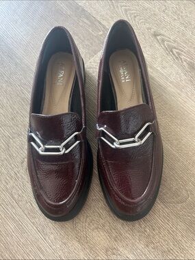Alfani Patent Leather Loafers in Deep Wine with Silver Chain